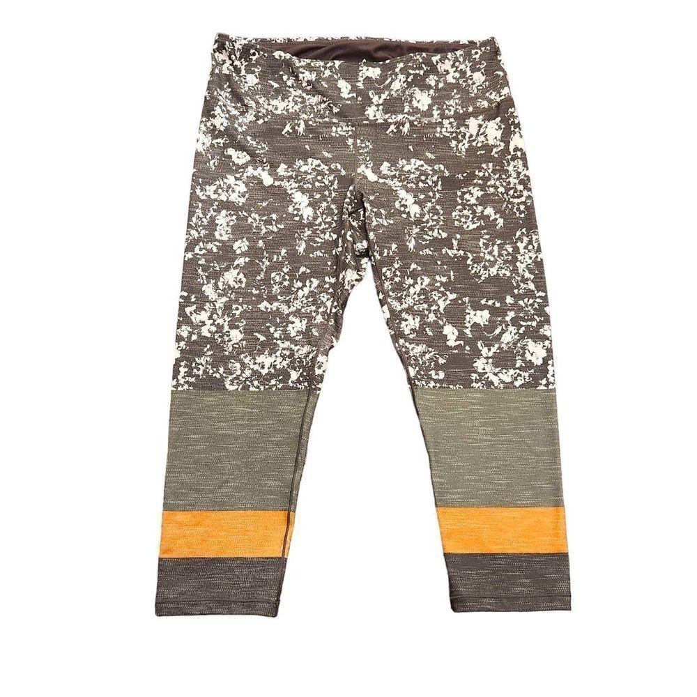 PrAna printed capri 3/4 pillar Leggings (yoga) slate canopy olive sz Large